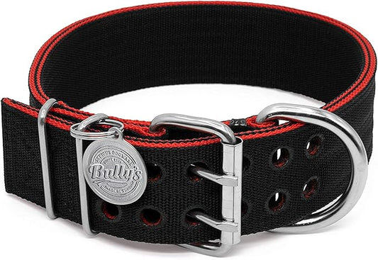 Pit Bull Collar, Dog Collar for Large Dogs, Heavy Duty Nylon, Stainless Steel Hardware (XL, Black with Red Trim)