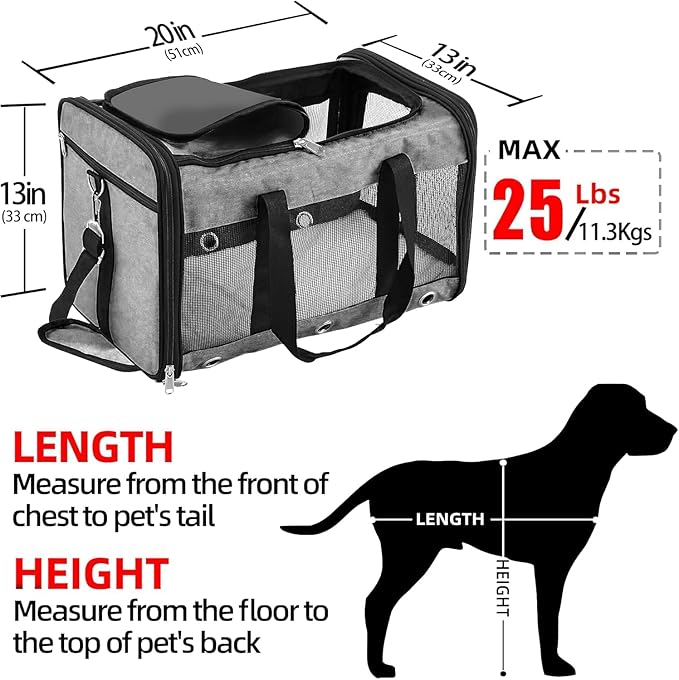 Soft Sided Cat/Dog Carrier,Collapsible Mesh Pets Travel Carriers for Pet/Puppy with Shoulder Strap & Removable Mat,Top Load Small Dogs/Cats Carry Bag Up to 25 Lbs(Grey - L)