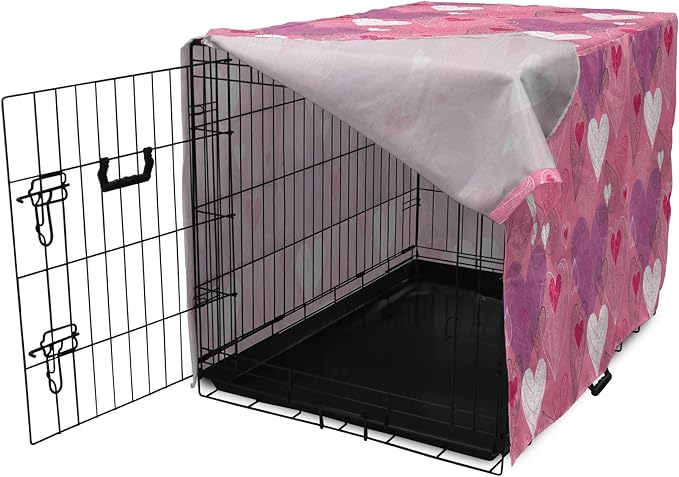 Lunarable Love Dog Crate Cover, Natural Theme Abstract Hearts Pattern Leaves Romantic Nature Art, Easy to Use Pet Kennel Cover for Medium Large Dogs, 36 Inch, Pink Purple