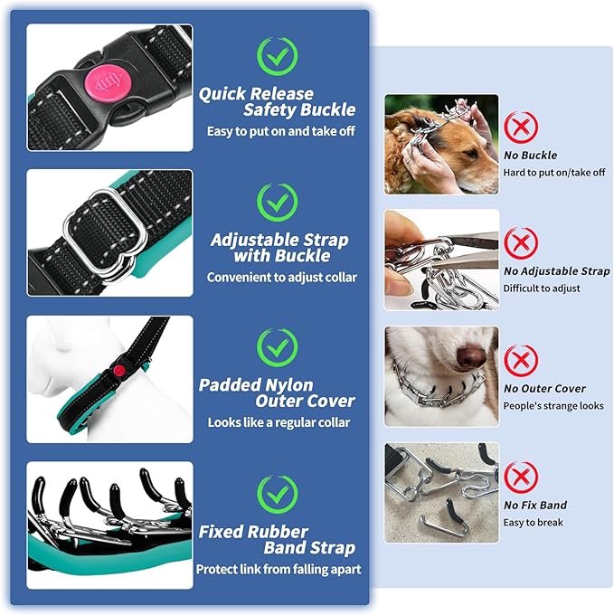 Martingale Collar for Dogs, Heavy Duty Nylon No Pull Dog Collar with Buckle, Adjustable Anti Pull Collar Reflective Slip Collar for Large Medium Small Dog Training Walking L Green