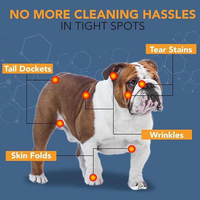 NOVEHA Wrinkle XL Wipes for Dogs | Wipes for Bulldog, French Bulldog, Pug, English Bulldog – Wipes for Multiple Areas Removes Dirt, Wrinkles, Folds, Tear Stain, Tail Pockets & Paws (240 Counts)