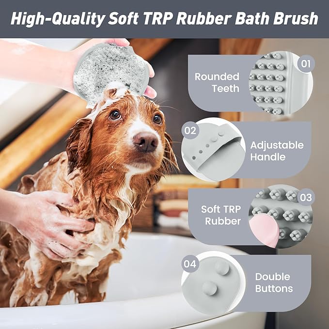 Pet Shower & Bath Supplies,Dog Shampoo Brush Set with Towel, Washing Gloves,Comb for Dogs and Cats (Stripe)