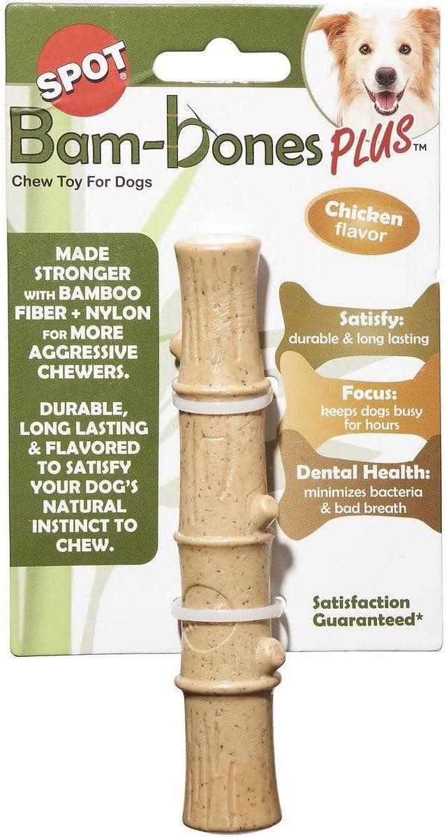 SPOT Bambones Bamboo Plus Bamboo Stick 2 Pack Bundle – Easy Grip Durable Dog Chew Toy for Aggressive Chewers & Puppies –A Non Splintering Alternative to Real Wood - Medium