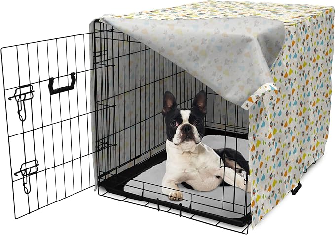 Lunarable Cartoon Dog Crate Cover, Flying Airplanes with a Style Fun Clouds in Colorful Design Artwork Print, Easy to Use Pet Kennel Cover for Small Dogs Puppies Kittens, 22 Inch, Dark Orange and Blue