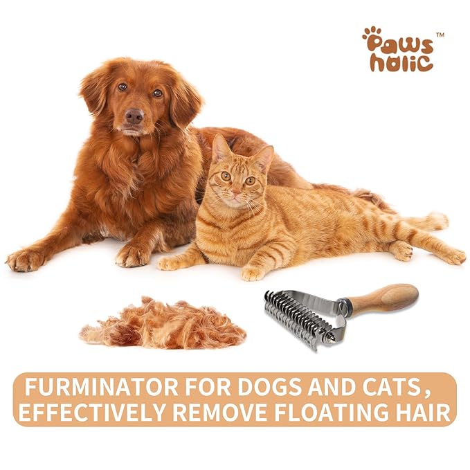 Undercoat Rake for Dogs - Professional Pet Shedding Dematting Comb with Wood Handle, Stainless Steel Blades for Pet Cats Dogs Matted Hair Tangles Removing