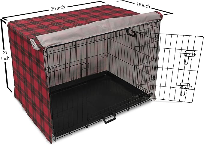 Lunarable Plaid Dog Crate Cover, Geometrical Scottish Ornament Folkloric Celtic Fashion Elements, Easy to Use Pet Kennel Cover for Cats & Medium Dogs, 30 Inch, Coral Vermilion