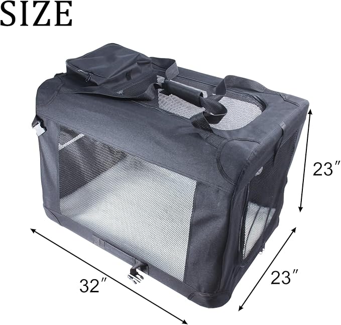 STARBRILLIANT 3-Door Portable Soft-Sided Folding Soft Dog Travel Crate Kennel,Black (32″x23″x23″)