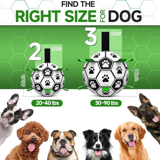 QDAN Dog Toys Soccer Ball with Straps, Interactive Dog Toys for Tug of War, Puppy Birthday Gifts, Dog Tug Toy, Dog Water Toy, Durable Dog Balls World Cup for Small & Medium Dogs(6 Inch)