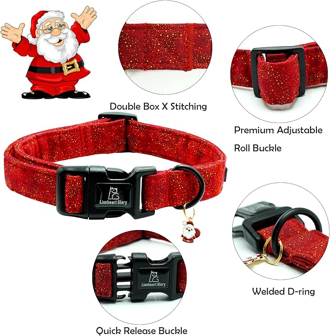 Lionheart glory Christmas Dog Collar, Red Dogs Collar Adjustable Soft Comfortable Collars for Small Dogs Girl or Boy Pet Gift Fall Cute Collar