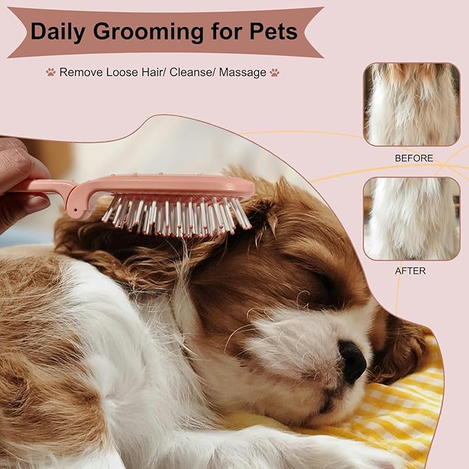 Foldable Cactus Puppy Brush Small Dogs Soft Bristles Grooming Tool Yorkie Shih Tzu Maltipoo Maltese (Pink)