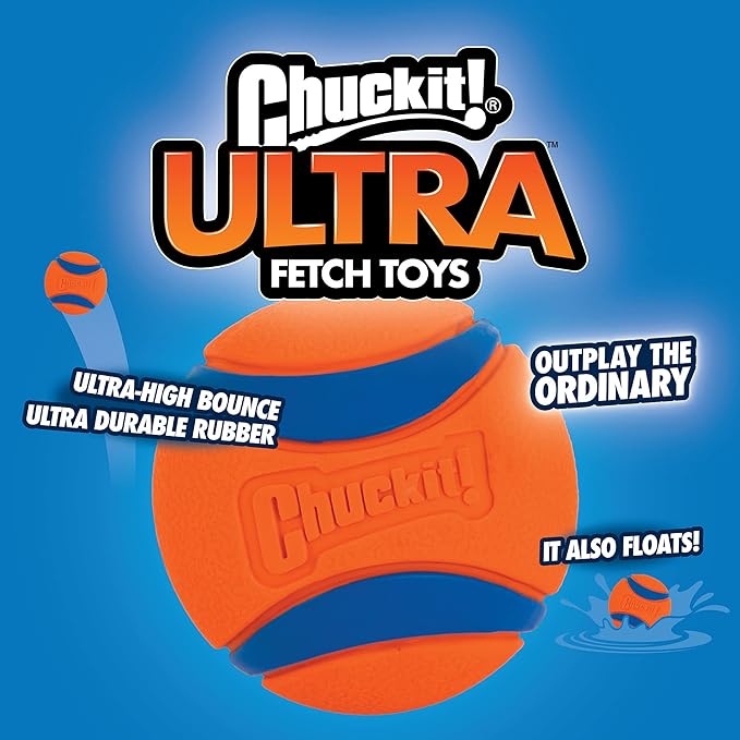 Chuckit! Kick Fetch Ball Dog Toy, Large (8 Inch) & Ultra Ball Dog Toy, Large (3.0 Inch Diameter) Pack of 1, for breeds 60-100 lbs