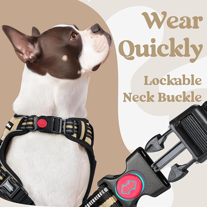 rabbitgoo Dog Harness for Large, No Pull Pet Harness with 3 Buckles, Adjustable Soft Padded Dog Vest with Instant Control Handle, Easy Walking Reflective Pet Vest for Extra Large Dogs, Beige, XL