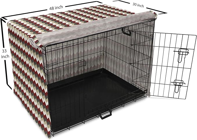 Lunarable Chevron Dog Crate Cover, Chevron Pattern with Vivid Color Scheme Stripes Design Modern Geometric, Easy to Use Pet Kennel Cover for Medium Large Dogs, 48 Inch, Burgundy Grey Eggshell