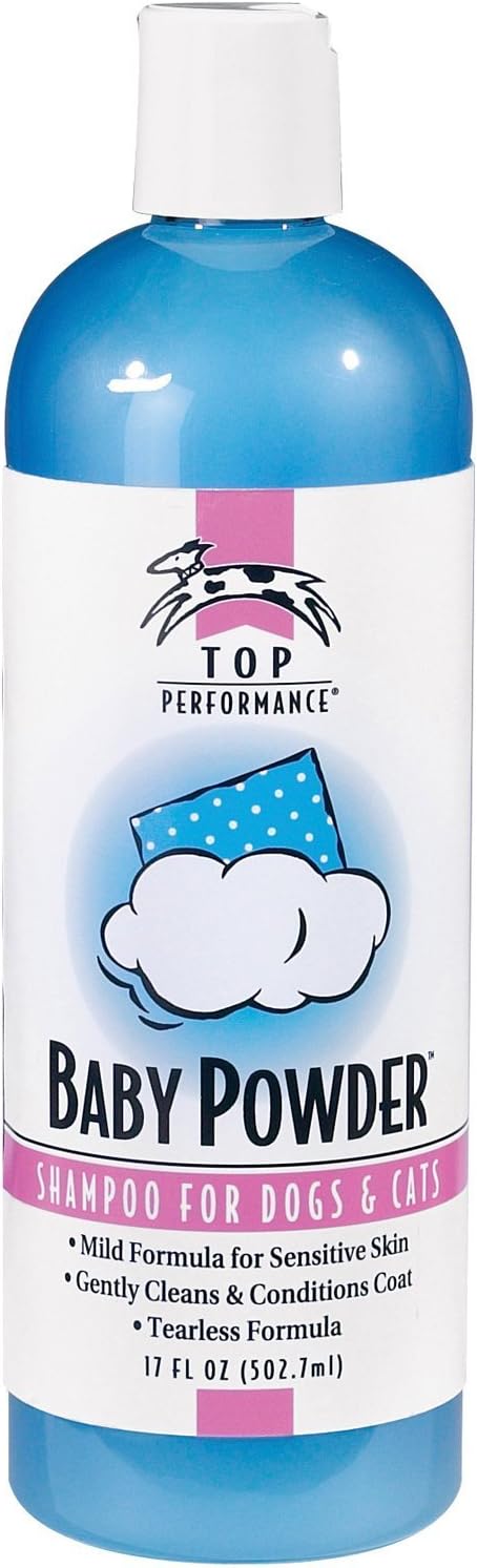 Top Performance Baby Powder Pet Shampoo in 17 Oz. Size for Bathing Puppies and Kittens – Helps Pets with Skin Conditions