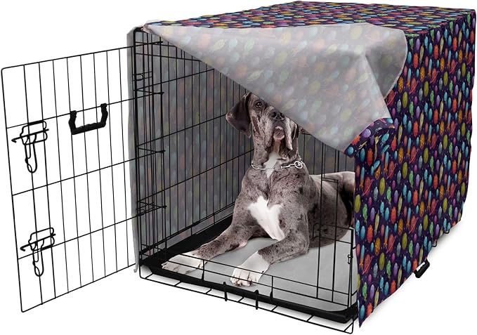 Lunarable Outer Space Dog Crate Cover, Cartoon Planets and Space Ships with Space Background Fun Science, Easy to Use Pet Kennel Cover for Medium Large Dogs, 48 Inch, Dark Blue