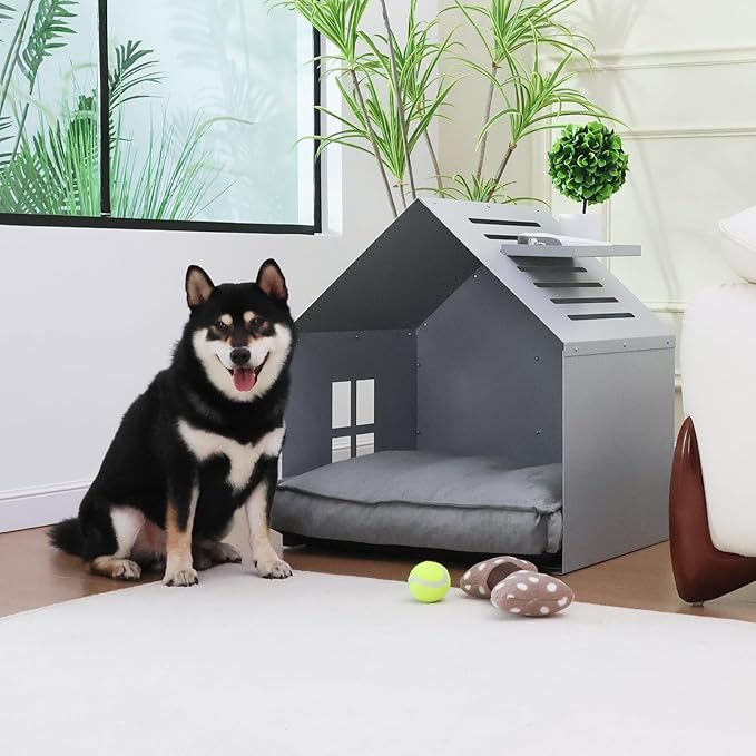 Modern Metal Dog House with Plush Cushion – Open Design Dog Bed, Cozy Pet Cave for Dogs & Cats, Stylish Indoor Pet Furniture