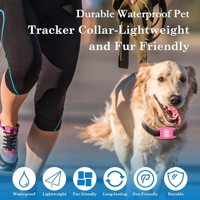 Pet Tracking Device for Dogs, Smart Tag for Comprehensive Location Coverage, Compatible with Apple Find My, Non-GPS Tracking Solution (Pink)