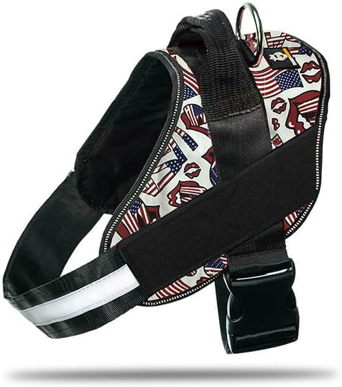 Non Pull Dog Harness with Patch Panels and Handle, Adjustable, Reflective, No Choke, Heavy Duty Easy On Service Dog Vest Harnesses for Medium Large Small Sized Dogs - USA, L