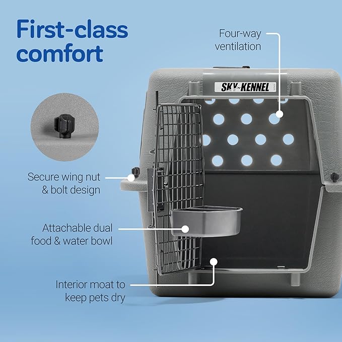 Petmate Sky Kennel - For Air and Travel, Airline Approved Dog Crate for Pets up to 15 lbs, Heavy Duty Dog Kennel, Made in the USA- 21 Inches