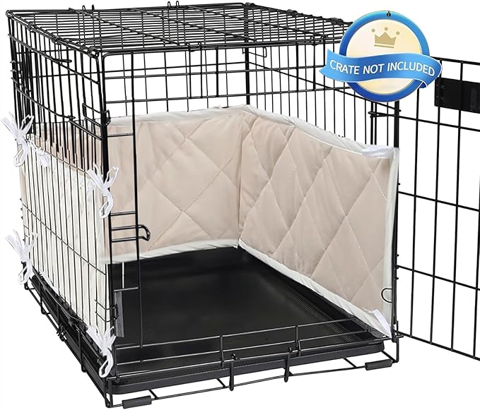 Dog Crate Bumpers With Ties - Apricot Training Pads, Safe and Comfortable Crate, Tail Protector (Bumper Only, Crate Not Included) 42"X28"X10"