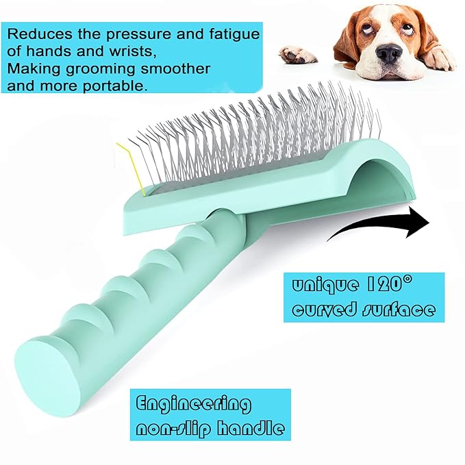 Large Slicker Brush for Dogs,Cats,Extra Long Pin Shedding Brush for Long Haired Dog,Cat, Pet Grooming Wire Brush for Thick Undercoat Curly Hair,25mm(1"),Green