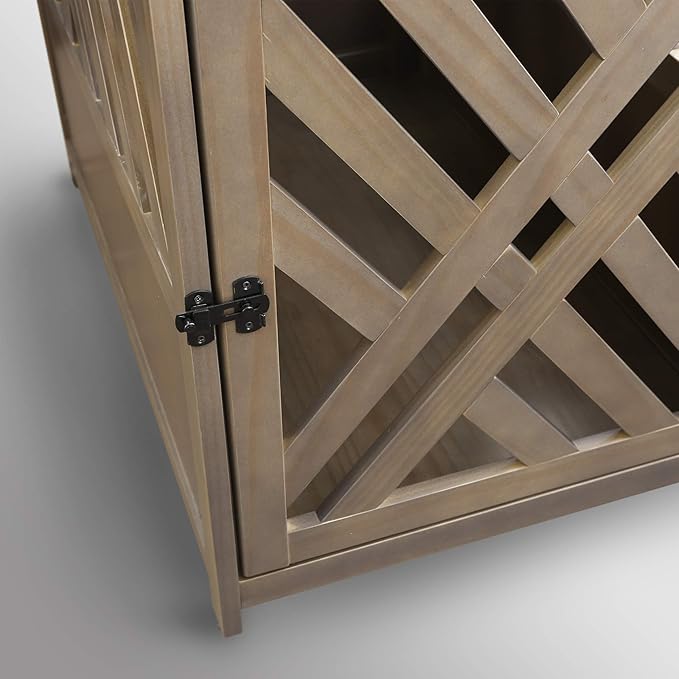 Casual Home Wooden Pet Crate, End Table, Lattice Large, New Taupe Gray