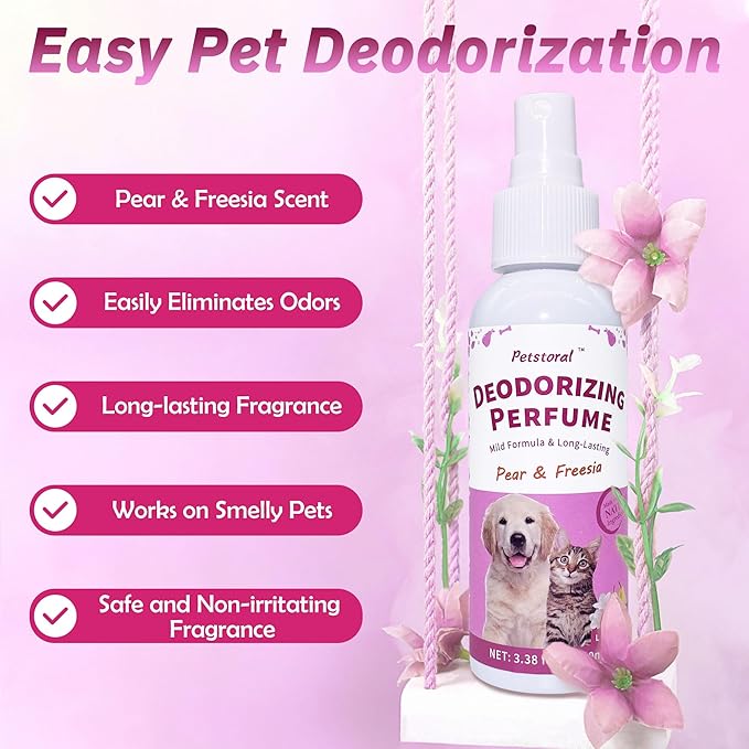 Deodorizing Perfume Spray for Pets, luxury Scent, Long-Lasting Fragrance, 3.38 Fl Oz. (Pear & Freesia)