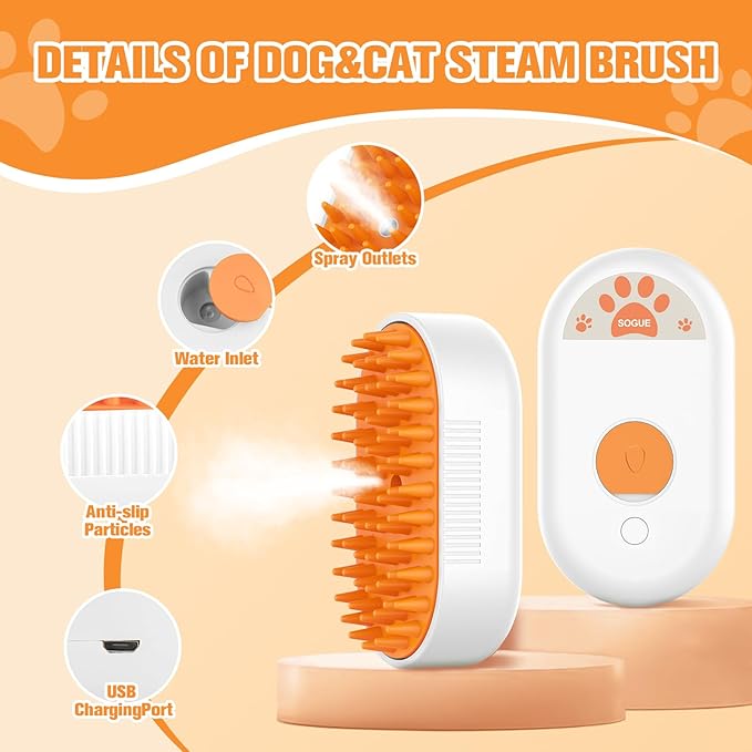 Puffease Cat Steam Brush,Spritz Defur Comb for Cats,Steam Brush for Cats Massage,Detachable Brushes to Effectively Gently Remove Dirt,Dander,Mats from Your Long and Short Hair Dogs's Coat