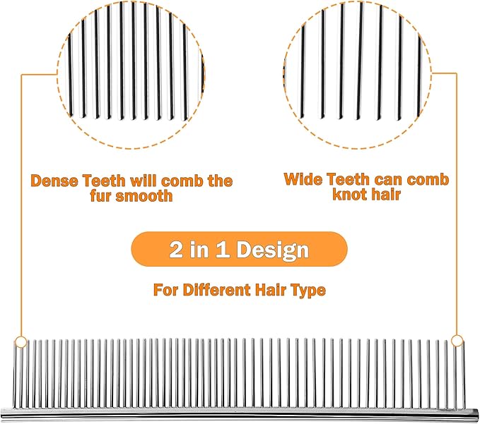 uxcell 1 Pack Dog Grooming Comb Metal Dog Comb for Removing Matted Fur Pet Dematting Comb with Rounded Teeth Prevents Tangles and Knots for Long and Short Haired Dogs Cats, 7.5IN