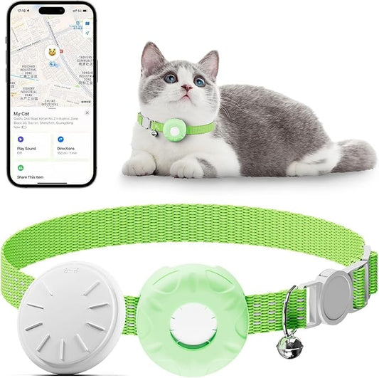 Pet Tracker for Cats,GPS Cat Tracker,Smart Pet Location Tracker with Collar and Holder,Waterproof Cat GPS Tracker Tracking Device,No Monthly Fee,Works with Apple Find My(iOS Only)-LightGreen
