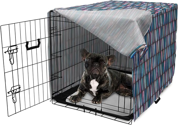 Ambesonne Mid Century Dog Crate Cover, Modern Style Retro Pattern Droplet Shapes Mosaic in Tones, Easy to Use Pet Kennel Cover for Cats & Medium Dogs, 30 Inch, Taupe Blue