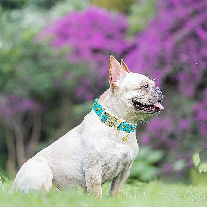 Lionheart glory Dog Collar, Bees Blue Dogs Collar Adjustable Soft Comfortable Collars for Large Dogs Girl or Boy Pet Gift Cute Spring Summer Collar