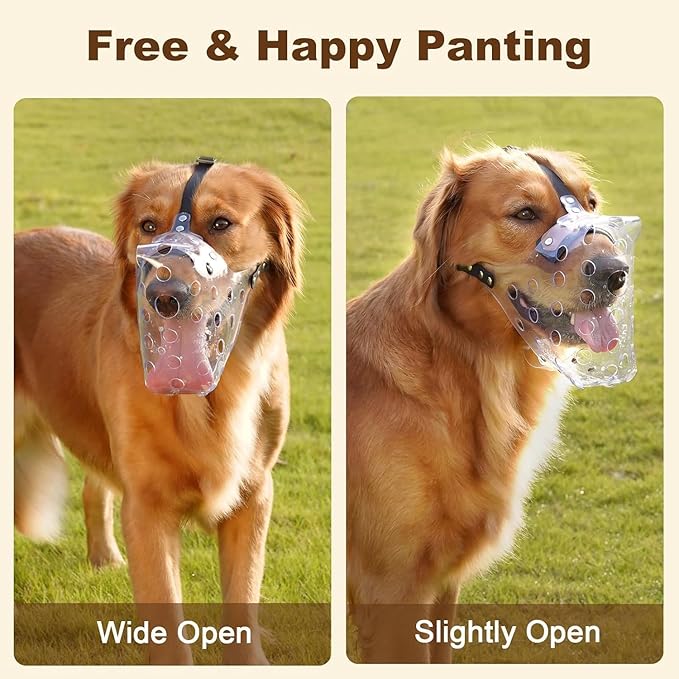 Mayerzon Dog Muzzle, Basket Muzzle for Large Medium Small Dogs, Humane Cage Mouth Guard to Prevent Biting Chewing Eating, Breathable Muzzle for Grooming Training Walking Vet Visits (XL, Clear)