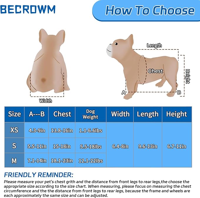 Dog Wheelchair for Back Legs Adjustable Dog Wheelchairs with 2 Wheels Pet Doggy Wheelchairs with Disabled Hind Legs Walking-Dog Leg Brace and Hip Support, Light Weight