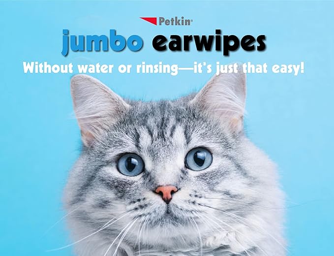 Petkin Jumbo Pet Ear Wipes, 80 Extra Moist Wipes - Soothing & Deodorizing Pet Ear Cleaner to Remove Dirt, Odor, & Wax - Safe, Convenient, & Easy to Use Pet Wipes for Dogs, Cats, Puppies & Kittens