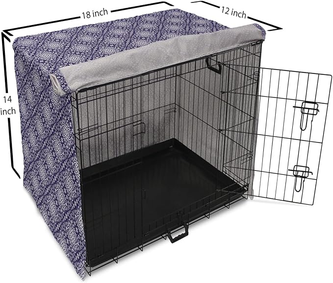 Lunarable Royal Blue Dog Crate Cover, Antique Moroccan Style Exotic Orient Inspired Ceramic Pattern Print Art, Easy to Use Pet Kennel Cover for Medium Large Dogs, 18 Inch, Indigo and White
