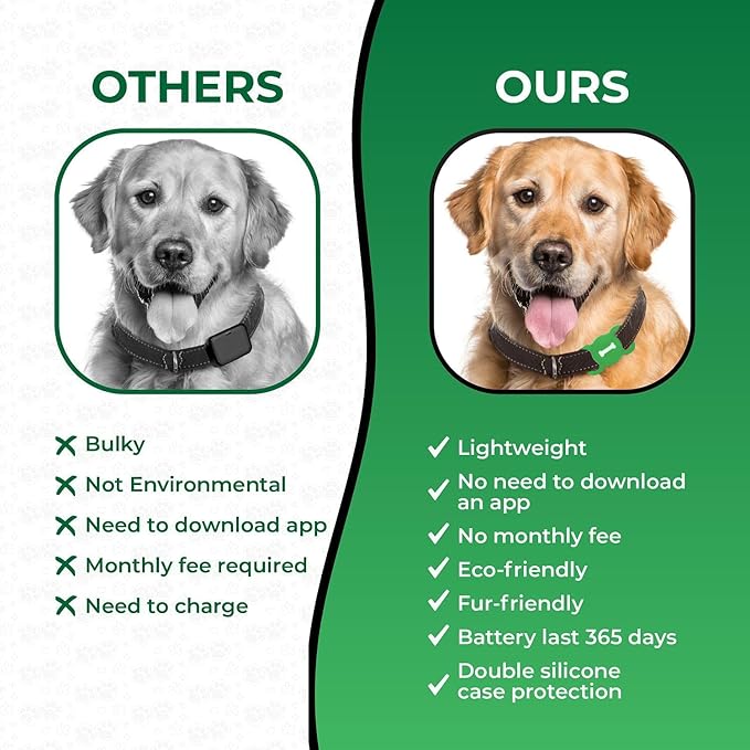 Smart Pet Tracker, Dog Tracker with Collar Holder, Smart Tag for Seamless Location Tracking, Work with Find My, Not GPS Tracker (Green)