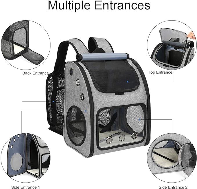 Expandable Pet Carrier Backpack for Cats, Dogs and Small Animals, Portable Pet Travel Carrier, Super Ventilated Design, Airline Approved, Ideal for Traveling/Hiking/Camping, Grey, XL
