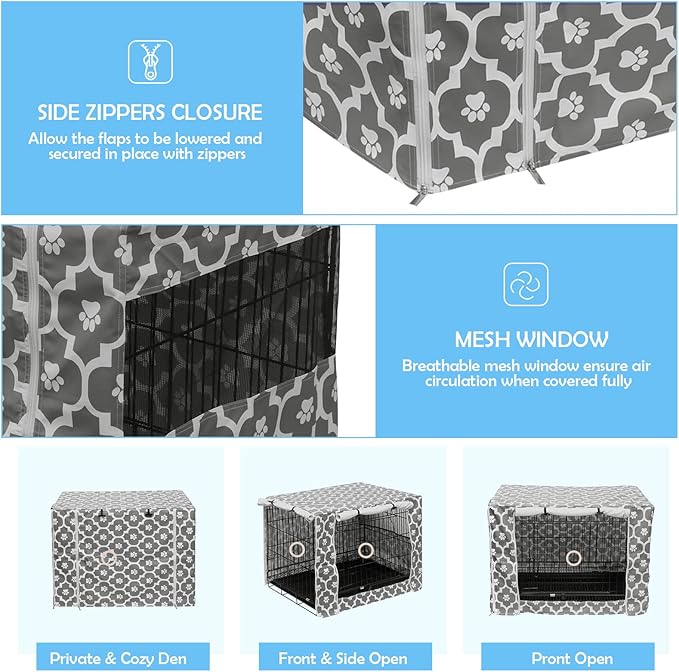 Dog Crate Cover for Wire Crates, Heavy Nylon Durable Waterproof Windproof Pet Kennel Cover Indoor Outdoor Protection - Cover only - GrayPaw - Xlarge, 42-Inch