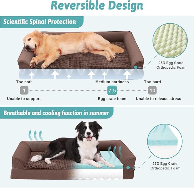 Orthopedic Dog Bed for Small Dogs,Waterproof Dog Sofa Beds with Sides, Supportive Foam Pet Couch Bed with Removable Washable Cover,Waterproof Lining and Nonskid Bottom,Brown(30" L x 20" W x 7.5" Th)