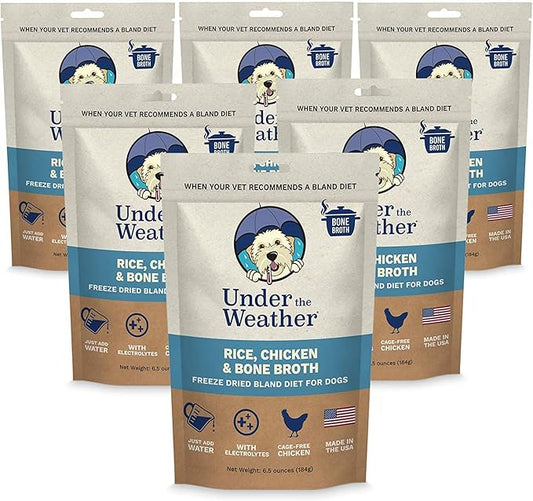 Under the Weather Bland Diet for Dogs | Easy to Digest for Sick Dogs |Always Be Ready| Contains Electrolytes - All Natural Freeze Dried 100% Human Grade Meats| 6 Pack- Chicken, Rice & Bone Broth - 6oz
