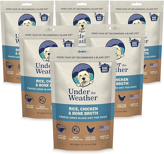 Under the Weather Bland Diet for Dogs | Easy to Digest for Sick Dogs |Always Be Ready| Contains Electrolytes - All Natural Freeze Dried 100% Human Grade Meats| 6 Pack- Chicken, Rice & Bone Broth - 6oz