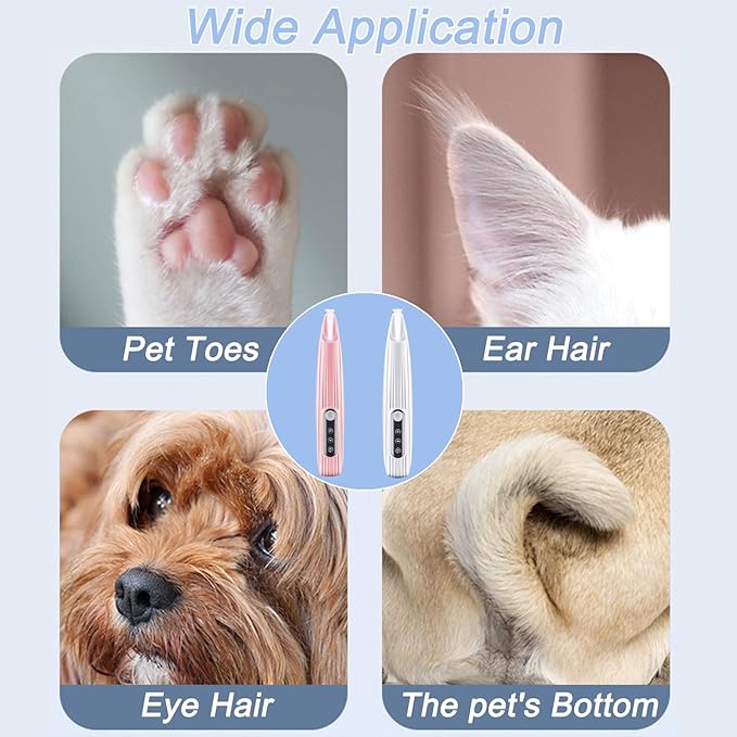 Rechargeable Pet Paw Trimmer with LED Light for Small Dogs - Precision Grooming Tool for Feet, Ears, and Face Hair (White)