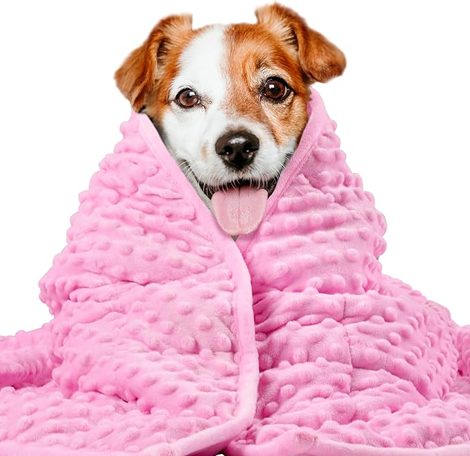 LaSyL Weighted Blanket for Pets | Thunder Blanket for Dogs Anxiety | Premium Soft Minky | Relaxation & Calming & Anti Anxiety | Used in Car, Bed, Couch | Pink, Washable Large 40" L x 47" W