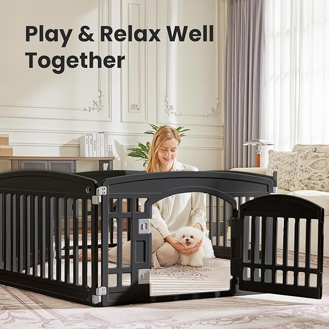 Sweetcrispy Plastic Dog Playpen - 6-Panel 24" Expandable & Durable Pet Fence for Medium Dogs - Indoor & Outdoor Portable Puppy Playpen with Secure Locking Door, Black