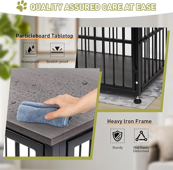 Dog Crate Furniture, 40'' Dog Kennel Indoor Foldable, Sturdy Wooden Dog Crate End Table Easy Assembly with Side Doors for Large and Medium Dog