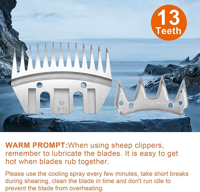 Sheep Grooming Clippers Replacement Blades Compatible with Oster/Lister/Heiniger/GDJOB/BEETRO/Dragro/TAKEKIT Sheep Clippers for Thick Coat Animals,Made of Stainless Steel (13 Tooth(2 PCS))
