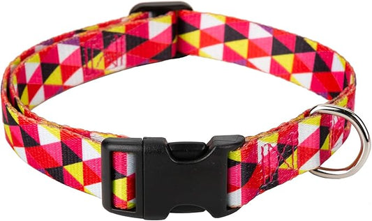 Mile High Life Dog Collar | Cute Puppy Collars | Lightweight Girl Dog Collar | Soft Boy Dog Collars | w Geometric Ocean Wavy Pattern (Red/White Plaid, Small)