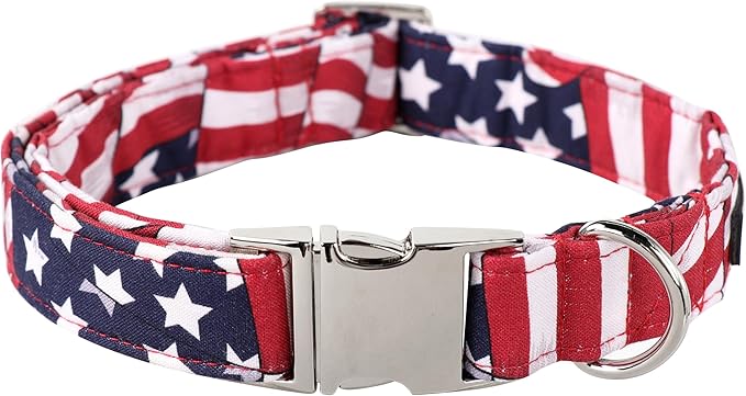 Lionet Paws Dog Collar, Comfortable Adjustable Cute Collar with Metal Buckle for Male Female Dogs Gift, July of 4th, Medium, Neck 13.5-22 inches