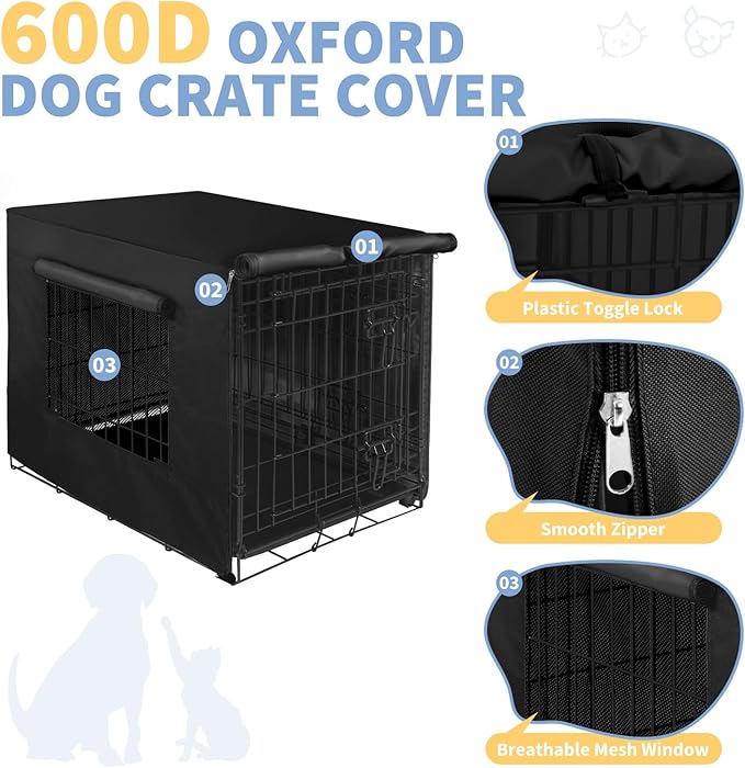 X-ZONE PET 48" Dog Crate Cover for Indoor/Outdoor - Heavy Duty Polyester Pet Kennel Cover Fits for Wire Dog Cage Black
